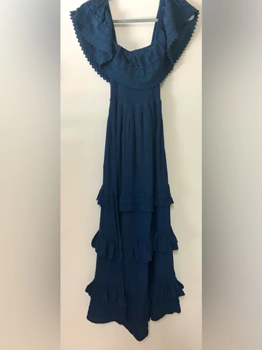 Altar'd State Navy Tiered Off the Shoulder Ruffled Maxi Dress (Becca): M - Picture 6 of 9